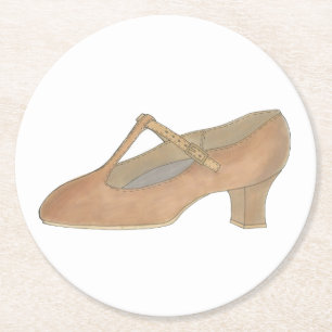 Dessous-de-verre Rond En Papier Caractère Tan T-Strap Danse Chaussure Anniversaire