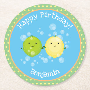Dessous-de-verre Rond En Papier Caricature d'amis lime de citron vert mignon