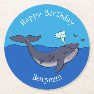 Dessous-de-verre Rond En Papier Caricature de baleine mignonne et de baleine de ve