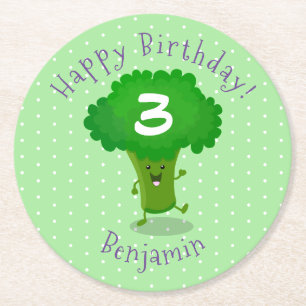 Dessous-de-verre Rond En Papier Caricature de brocoli dansant Cute kawaii