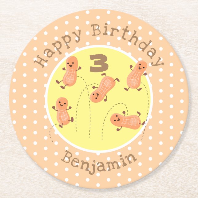 Dessous-de-verre Rond En Papier Caricature de cacahuètes joyeux sautillant (Devant)