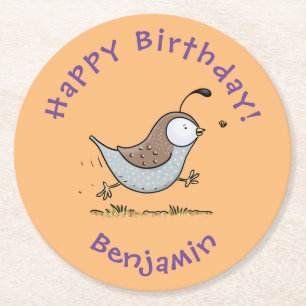 Dessous-de-verre Rond En Papier Caricature de caille californienne joli