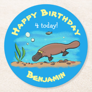 Dessous-de-verre Rond En Papier Caricature de natation de Cute platypus