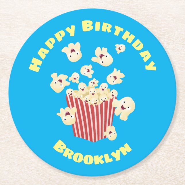 Dessous-de-verre Rond En Papier Caricature de pop-corn drôles (Devant)