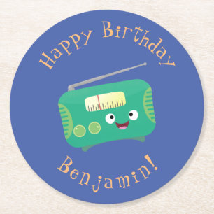 Dessous-de-verre Rond En Papier Caricature de radio rétro amusante