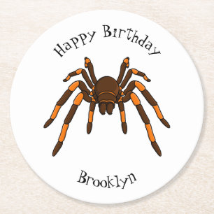Dessous-de-verre Rond En Papier Caricature déplaisante de tarantule brun et orange