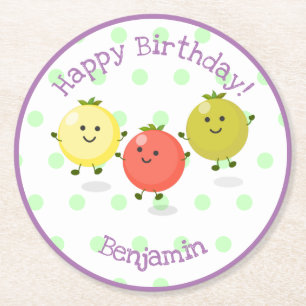 Dessous-de-verre Rond En Papier Caricature des amis de tomates cerises mûres