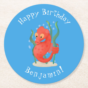 Dessous-de-verre Rond En Papier Caricature d'hippocampe pygmée