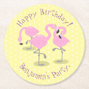 Dessous-de-verre Rond En Papier Caricature en trio flamand rose mou