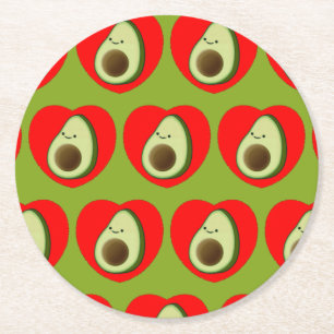 Dessous-de-verre Rond En Papier Caricature Vert De L'Avocado Dans Le Coeur Rouge