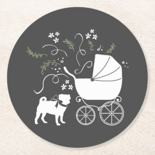 Dessous-de-verre Rond En Papier Carlin Chien Baby shower Thème Chien Chiot Neutre