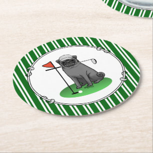 Dessous-de-verre Rond En Papier Carlin de golf Jouer Golf (noir) mignon chien drôl