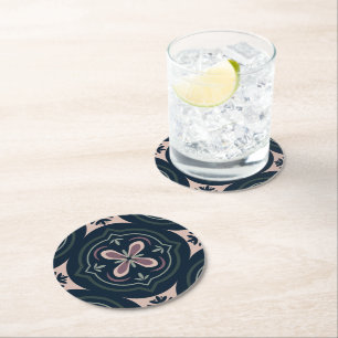 Dessous-de-verre Rond En Papier carreaux géométriques floraux de couleur terreuse