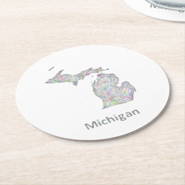 Dessous-de-verre Rond En Papier Carte du Michigan (Incliné)