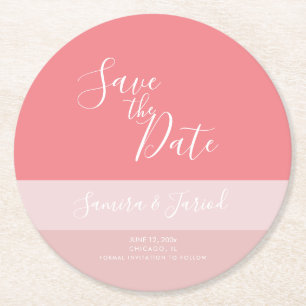 Dessous-de-verre Rond En Papier Cartes de Sauvegarde des Dates Trois Tons Rose Col