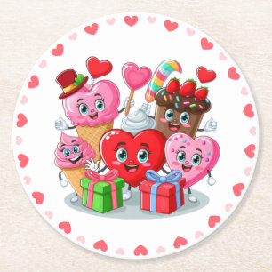 Dessous-de-verre Rond En Papier Cartoon Heart & Sweet amis valentine's day