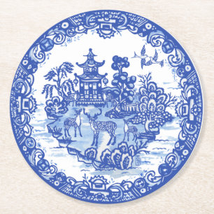Dessous-de-verre Rond En Papier Casserole de cerfs de saule bleu Pagode antique Ph