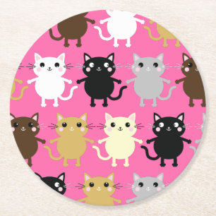 Dessous-de-verre Rond En Papier Cat Cute Kitty Colorée 1er Anniversaire Thème de f