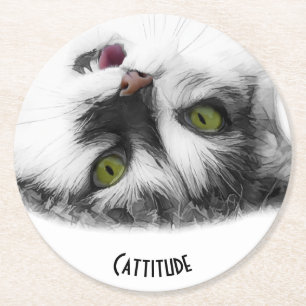 Dessous-de-verre Rond En Papier Cattitude drôle chat personnalisable
