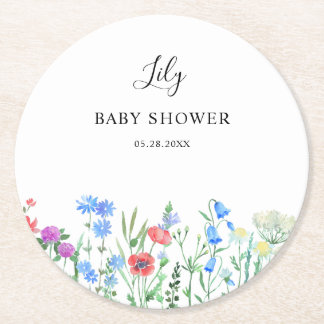 Dessous-de-verre Rond En Papier Célébration de Baby Shower Fleur Sauvage Multicolo
