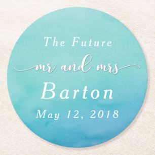 Dessous-de-verre Rond En Papier Célébration de mariage ombré sarcelle et bleu