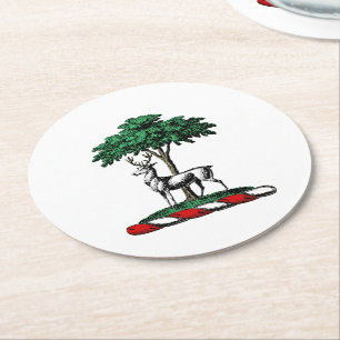 Dessous-de-verre Rond En Papier Cerf Daim devant un Arbre Blason Emblématique