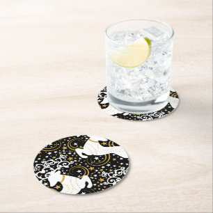 Dessous-de-verre Rond En Papier Cerf floral de Noël doré en fleurs