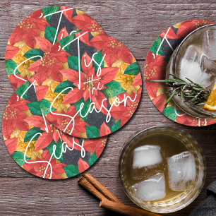 Dessous-de-verre Rond En Papier C'est la saison Poinsettia vacances de Noël