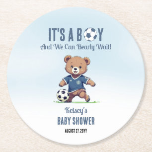 Dessous-de-verre Rond En Papier C'est un garçon Bearly Wait Soccer Player Baby sho