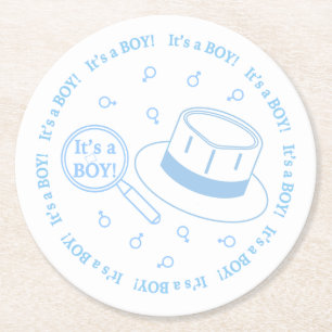 Dessous-de-verre Rond En Papier C'est un garçon ! faire-part
