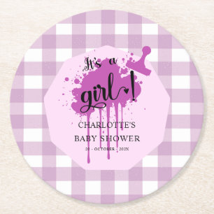 Dessous-de-verre Rond En Papier C'est un mignon Pastel Purple En vichy Baby shower