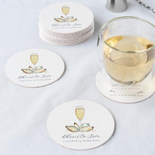 Dessous-de-verre Rond En Papier Champagne & Huîtres "Cheval to Love"