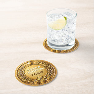 Dessous-de-verre Rond En Papier Championnat du Tournoi de Beer Pong Médaille d'Or