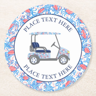 Dessous-de-verre Rond En Papier Chariot de golf aux crabes patriotiques chic