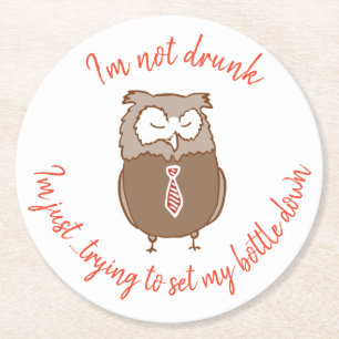 Dessous-de-verre Rond En Papier Chasse-mouche de hibou ivre drôle