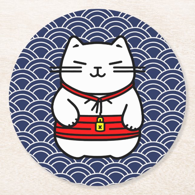 Dessous-de-verre Rond En Papier Chat chanceux japonais ou Maneki-Neko (Devant)