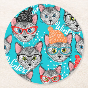 Dessous-de-verre Rond En Papier Chat dans le casquette