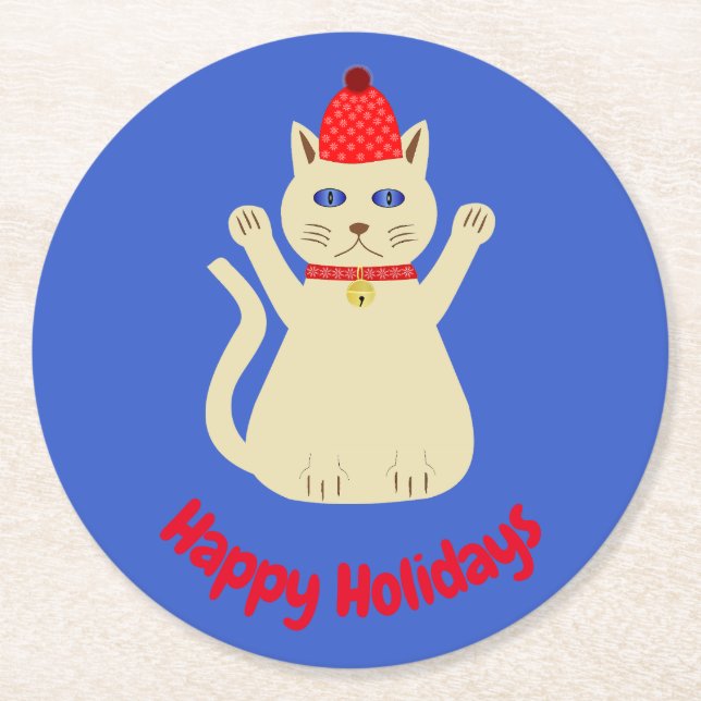 Dessous-de-verre Rond En Papier Chat de Noël sur mesure (Devant)