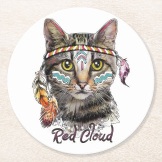 Dessous-de-verre Rond En Papier Chat de nuages rouges