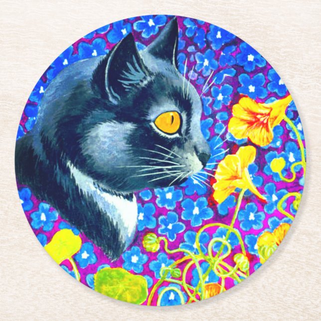 Dessous-de-verre Rond En Papier Chat en fleurs (Devant)