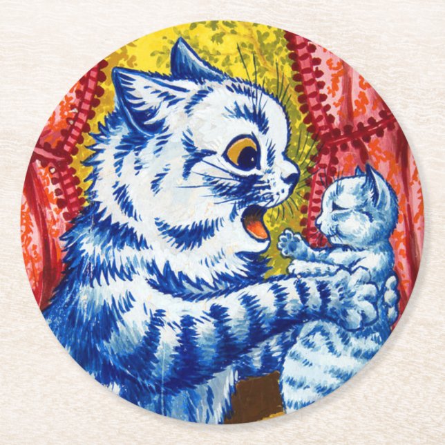 Dessous-de-verre Rond En Papier Chat et ses chatons (Devant)