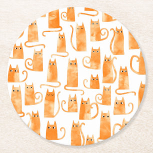 Dessous-de-verre Rond En Papier Chat orange amusant