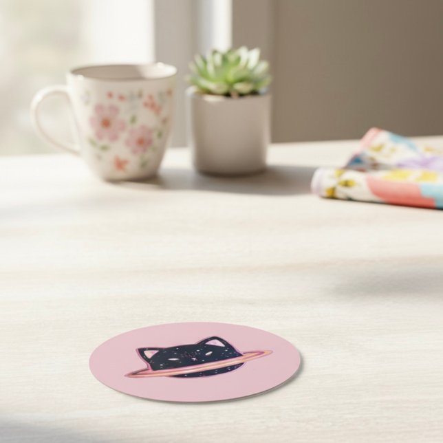 Dessous-de-verre Rond En Papier Chat Planète (Créateur téléchargé)