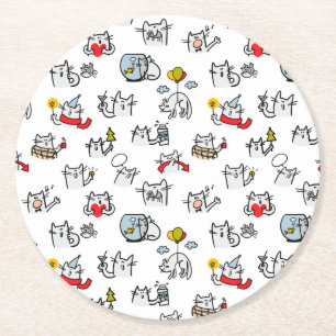 Dessous-de-verre Rond En Papier Chats amusants, lait et magie.