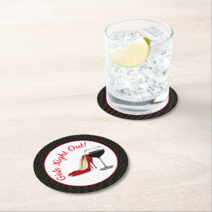 Dessous-de-verre Rond En Papier Chaussures Rouges Et Vin Rouge