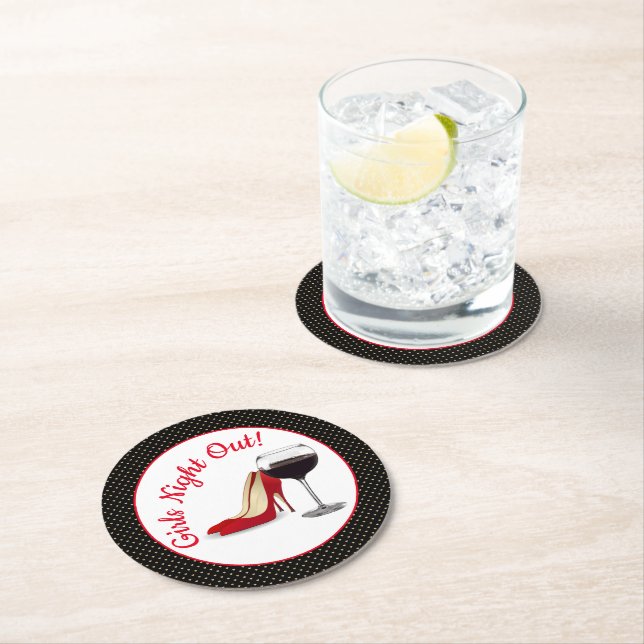 Dessous-de-verre Rond En Papier Chaussures Rouges Et Vin Rouge (En situation)