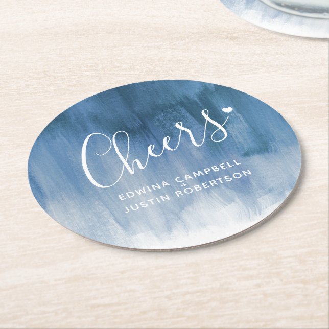 Dessous-de-verre Rond En Papier Cheers  blue gray modern art wash paper coasters (Incliné)