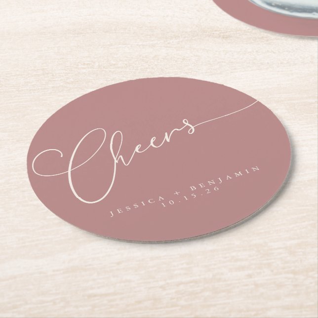 Dessous-de-verre Rond En Papier Cheers Minimum Dusty Script Rose personnalisé mari (Incliné)