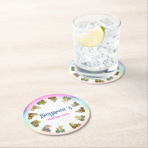 Dessous-de-verre Rond En Papier Cher Dinosaure tracteur Rainbow B2S School Anniver