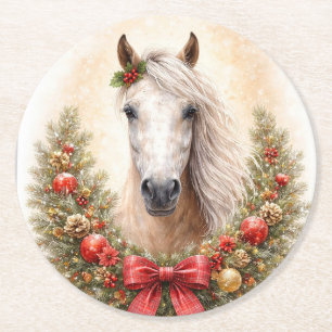 Dessous-de-verre Rond En Papier Cheval et couronne de Noël